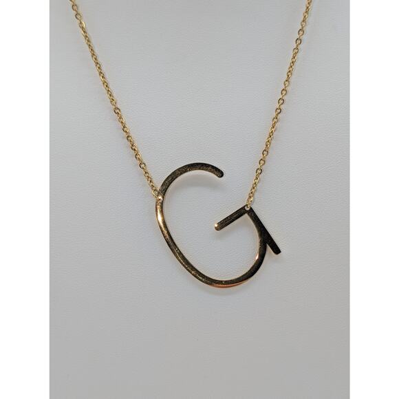 Gold Tone Large Initial 'G' Pendant 16"-18" Necklace - Picture 3 of 4